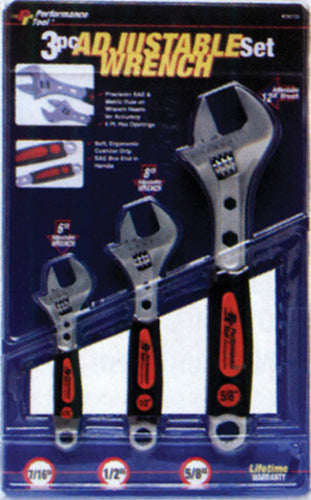 3 Pc Adjustable Wrench Set